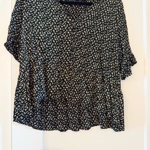 Madewell Black Floral Ruffle Sleeve Top